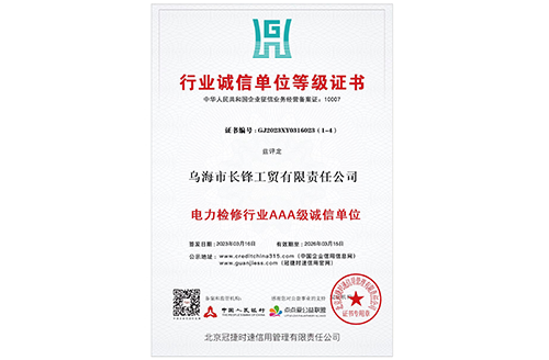 行业诚信单位等级证书